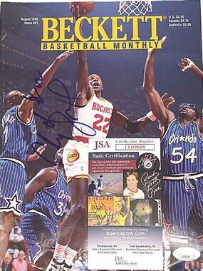 Clyde Drexler Rockets Signed NBA Basketball Beckett Guide Magazine JSA Autograph
